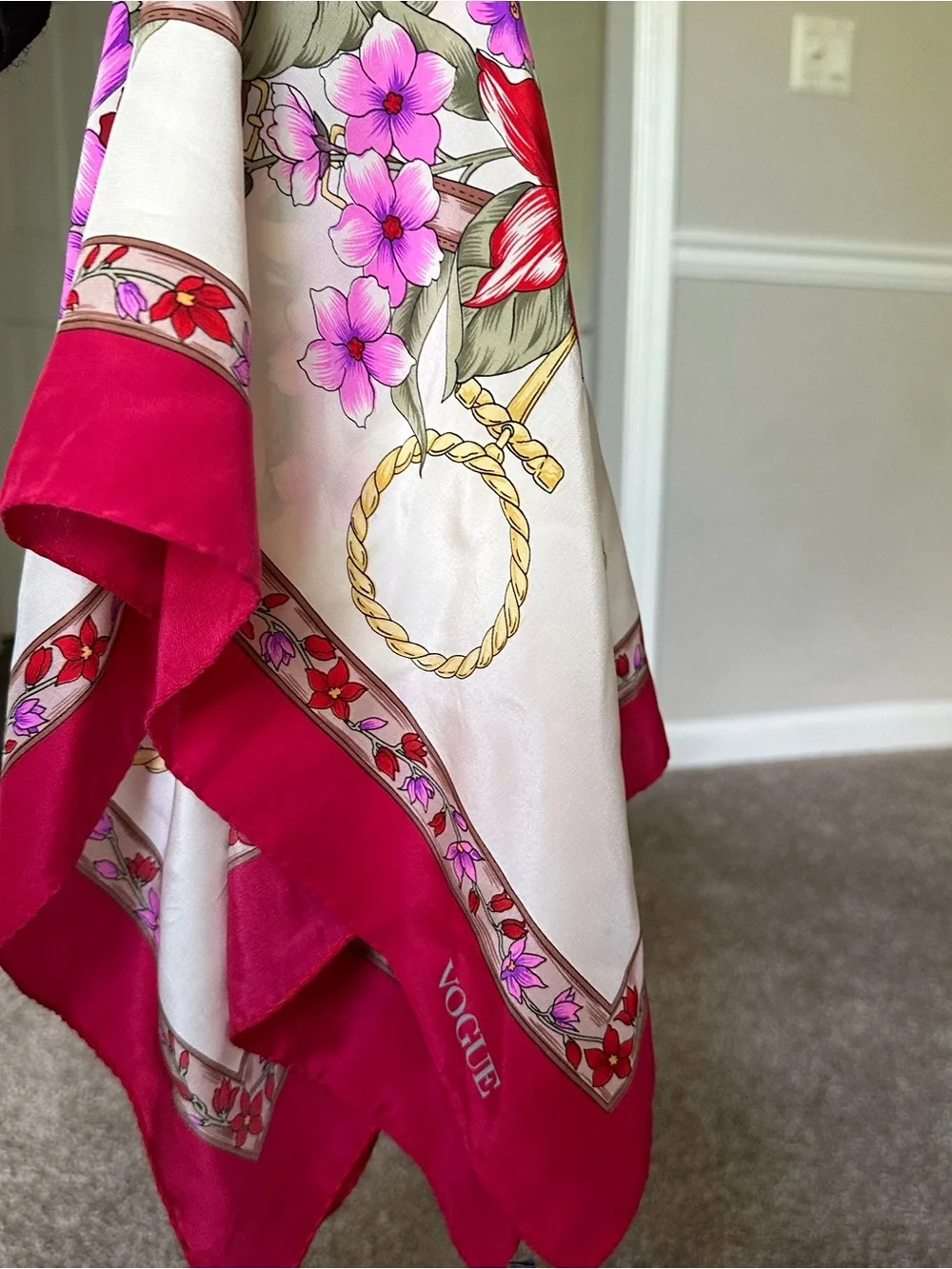 Vogue Floral 100% Silk Scarf in Red, Pink, Purple Made In Italy Italian Floral